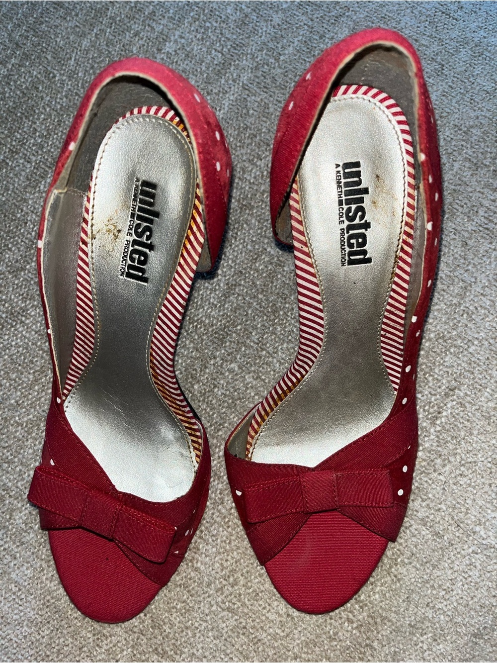 Unlisted Red Peep-Toe Bow Heels with White Polka Accents